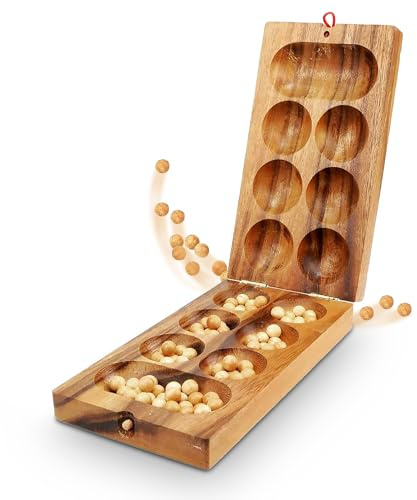 Logica Spiele Art. Kalaha - Brettspiel aus Edlem Holz - Strategiespiel für 2 Spieler - Reiseversion - Bohnenspiel - Muschelspiel - Edelsteinspiel