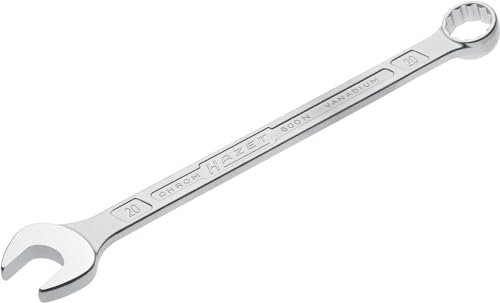 Hazet Llave combinada 600N-20 cromada, Cabeza de llave combinada acodada 15 grados - Salida: hexágono doble externo, anchura entre planos: 20 mm, eje con perfil extra-resistente de doble T
