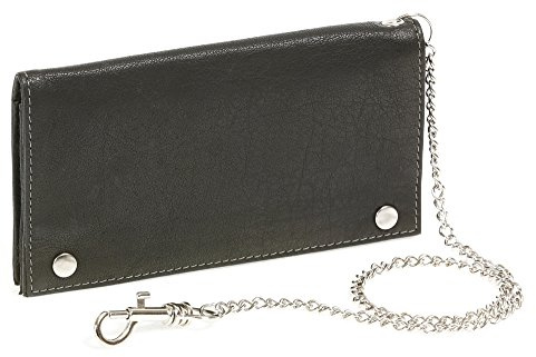 LEAS Biker Borsa del Tabacco portatabacco Portasigarette con Catena Cromo, Vera Pelle, Nero Special Edition