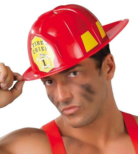 FIESTAS GUIRCA | Feuerwehrhelm Rot (Einheitsgröße) - Kostümzubehör für Erwachsene Unisex - Ideal für Feuerwehrpartys, Halloween und Karneval - Feuerwehrhut für Feiern - Rot