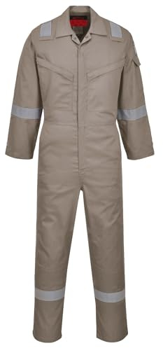 Portwest AF73 Araflame Work Lightweight FR Coverall Long Sleeve Radio Loops | Khaki, 42 Waist, EN ISO 11612, EN 1149-5, UPF 40+, Regular Fit, Two Back Patch Pockets, Triple-Stitched Seams, Breathable