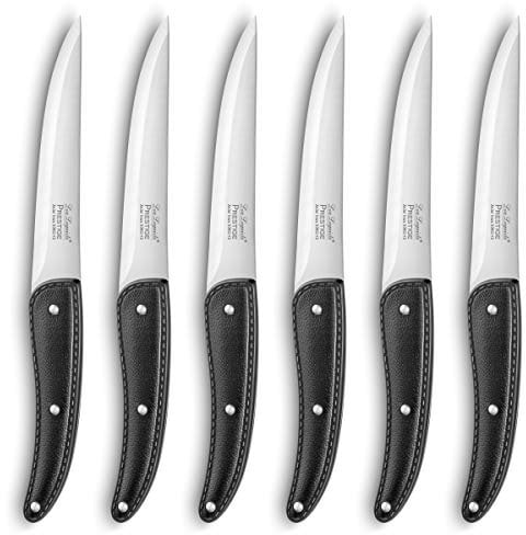 Lou Laguiole PRESTIGE Fleischmesser, Edelstahl, rostfrei, Griff in Lederoptik, schwarz, 6-teilig