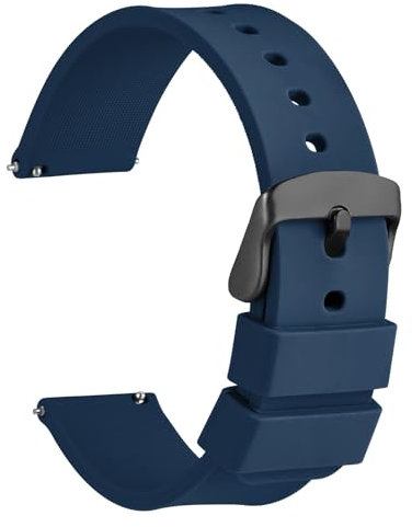 WOCCI 18mm Silicone Watch Strap, Quick Release Rubber Replacement Band with Black Stainless Steel Buckle (Navy Blue)