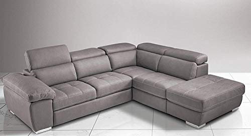 Dafne Italian Design Ecksofa 3-Sitzer mit Halbinsel rechts Kunstleder Nubukleder Taupe (285 x 245 x 97 cm)