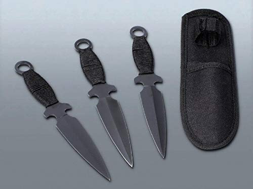 3er Black Zombie Wurfmesser Profi Kunai ca. 19cm - Throwing Knife - schnelles Werfen Messer Edelstahl - Trainingsmesser - Gürtelmesser - Wurfmesser Set inklusive Holster aus Nylon schwarz