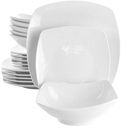 Elama White Porcelain Dish Dinnerware Set, 18 Piece, Newman