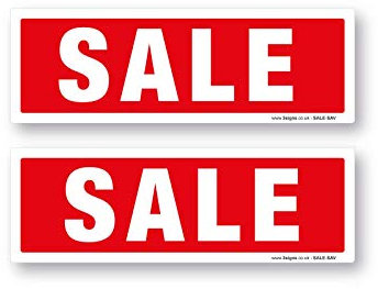 Paquete de 4 carteles de venta – Adhesivo de vinilo autoadhesivo – Paredes, puertas, tiendas, publicidad promocional, 200 x 75 mm