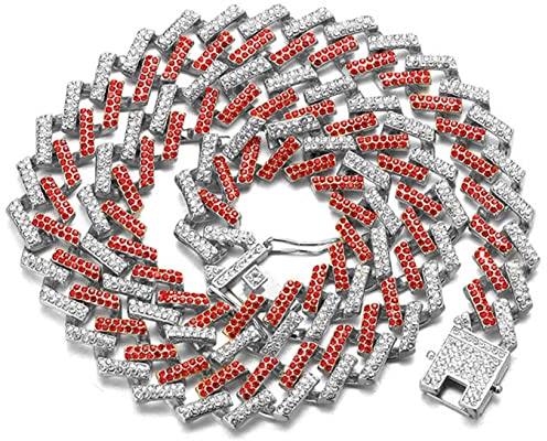 Halukakah Diamant Goldkette Kubanische Kette für Herren Männer,13MM 18k Echt Vergoldet/Platin Weißgold Halsband Halskette,Mehrfarbiger FUJI Berg Blau/Rot/Schwarz/Klar Labordiamanten,Geschenk für Ihn