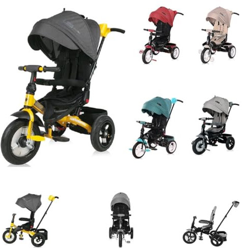 Lorelli Jaguar Deluxe Dreirad, mit Sicherheitsgurt geeignet ab 1 Jahr, mit Luftreifen und einstellbares Lenkrad, Schwarz Grau