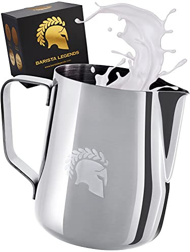 Barista Legends® Milchkännchen Edelstahl 1000ml mit speziellem Latte Art Ausguss - Milchschaumkännchen Hochglanz Poliert - Barista Milchkanne Edelstahl - Barista Zubehör