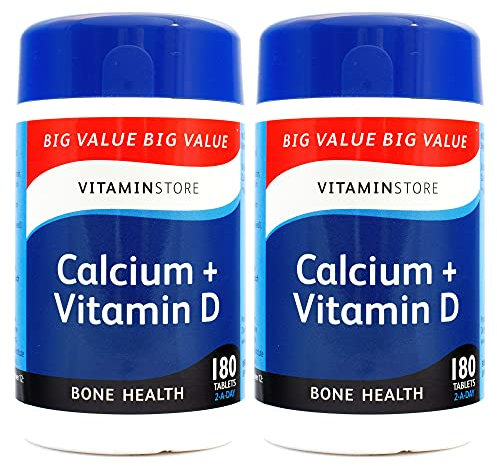 Vitamin Store Calcium + Vitamin D Food Supplement, 180 Tablets per Tub, Pack of 2 Tubs, 6 Months Supply