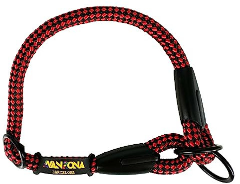 Collier Chien Etrangleur Anti-Traction Dressage, Petits Moyens Grands Chiens, Fabriqué en Espagne. Rouge&Noir. L(≤65CM).