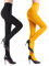 YAGAXI Fleece Lined Opaque Tights for Women - 2 Pairs 100D Warm Winter Pantyhose with Control Top（Mustard Yellow,S）