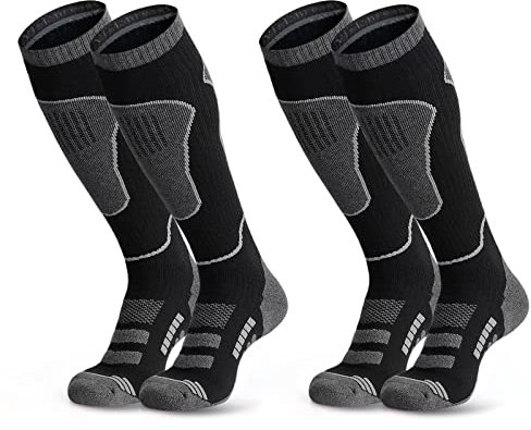 visionreast 2 Paar Skisocken Herren & Damen Merino Wollsocken Atmungsaktive Skistrümpfe Kompressionsstrümpfe Kniehoch für Wintersport, Snowboard Thermosocken Schwarz XL