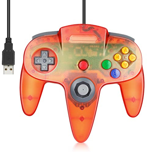 FISUPER Contrôleur USB filaire N64, manette de jeu vidéo classique USB pour Windows, PC, Mac, Raspberry PI Retropie (rouge clair)