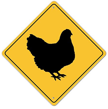 Metallschild Huhn Xing Huhn Kreuzung Warnschild Vorsicht vor Huhn Kreuzzone Einfache Montage Straßenschild Vintage Aluminium Straßenschild für Tor Mann Höhle Dekorationen 25,4 cm