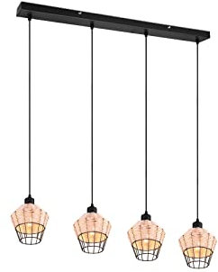 meineWunschleuchte LED Balken Pendelleuchte Küchenlampe Schwarz Rattan Natur, 4 flammig
