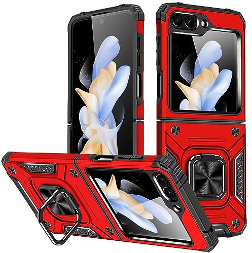KANSi Case for Samsung Galaxy Z Flip 5, Protective Silicone TPU Shockproof Tough Armor Hard Cover - Red