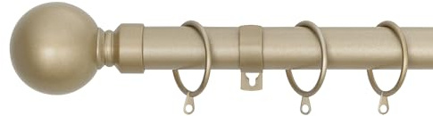 Plain Ball Extendable Curtain Pole (25/28mm) (Matte Gold,70cm - 120cm) | Heavy Duty Metal Extendable Curtain Pole, 25/28MM Diameter, Rings & Fittings Included for Bedrooms, Lounges and Living Rooms