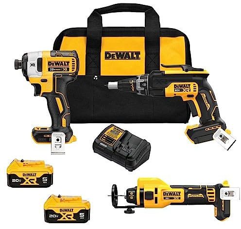DEWALT 20V MAX XR Drywall Cutting Tool Combo Kit, Cut Out Tool, Drywall Screwgun, Impact Driver, with Batteries, Charger, and Collets Included, 5.0Ah (DCK303P2)