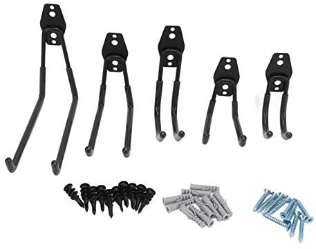 Gancio per Montaggio a Parete per Garage, 5 Pezzi/set, 40 Kg, Doppio Gancio per Garage, Resistente, per Montaggio a Parete, Portabiciclette, per Camper, Seminterrato, Sedia, (Nero)