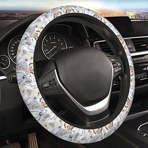 Lenkradhülle 15In/38Cm Totenkopf-Blumen-Kürbisse Atmungsaktiv Lenkradschoner Anti Rutsch Lenkradhüllen Für Herren Auto Mädchen