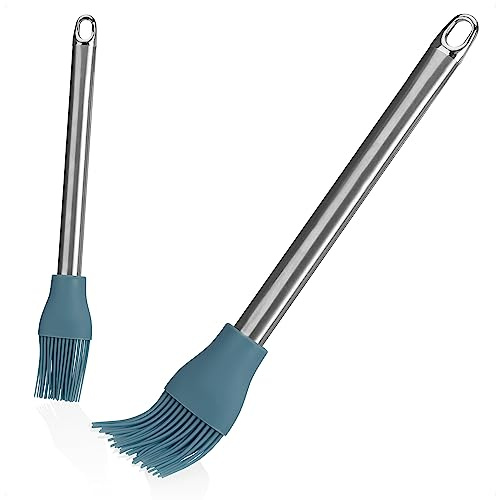 com-four® 2x pinceaux de cuisson en silicone - pinceau à glacer pour la cuisine - aide à la cuisson et à la pâtisserie pour le glaçage et le badigeonnage (2x pinceau pâtissier bleu)