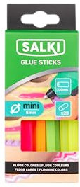 SALKI Barras de cola Flúor colores (Mini) - 100% reciclable - Secado rápido - Uso exclusivo con pistolas de cola termofusible - Apto para manualidades, construcción de elementos decorativos, tocados…