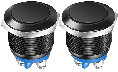 Gebildet 2pcs 19MM Interruttore a Pulsante Momentaneo IP65 Impermeabile Guscio in lega di Alluminio 3A/12V 24V 36 DC 110V 250VAC 1NO SPST Terminale a vite (guscio nero)