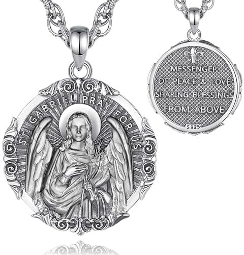 AEONSLOVE Heiliger Gabriel Kette Silber 925 für Herren Damen Erzengel Gabriel Medaille Saint Gabriel Halskette Christliche Katholische Schutz Talisman Religiöse Schmuck