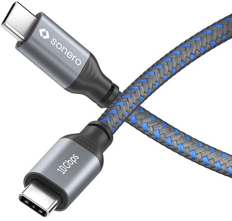 Sonero® USB-C auf USB-C Kabel, 4K 60Hz Bildübertragung, USB 3.2 Gen 2, DP Alt Mode, 10 GB/s Datenübertragung, 5A/20V/100W mit E-Marker Chip, grau/blau, 1,00 m