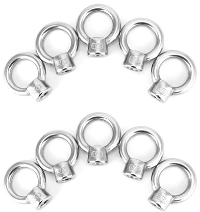 QWORK Lifting Eye Nut, 10 Pack, 3/8 UNC Marine Grade Stainless Steel 316