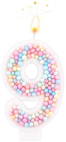 Geburtstagskerzen, Macaron 0-9 Anzahl Kuchenkerzen Glitter Kuchen Topper Dekorationen Zahlenkerze für Hochzeitstag Geburtstag Party (9)