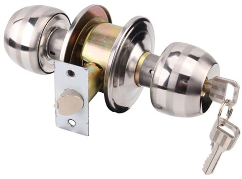 Ruspela Juego de Pomos de Entrada Juego de pomos de puerta de entrada con llave, juego de cerradura de bola redonda de acero inoxidable con llaves para dormitorio y baño