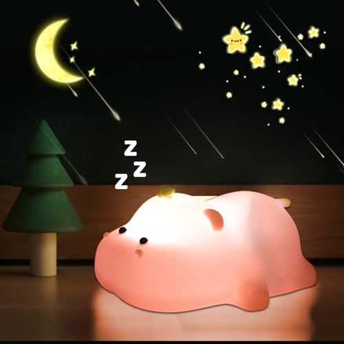 Miawtro Night Light, Children's Silicone Cute Night Light, Hippo Night Lights Kids, USB Rechargeable Kids Night Lights, Portable Cute Lamp, Suitable for Babies, Children's