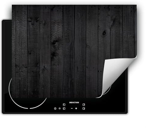 DarHaus Herdabdeckplatte 1 teilig 80x52 cm Küche Herdabdeckung Ceranfeld Herdabdeckplatten Anti Rutsch Matte Aufrollbar, schwarz - Holz