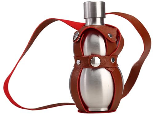DAGLLGEW Kürbisflasche 18 Unzen Edelstahl Kürbis Wasserflasche Tragbares Trinken Kürbis mit brauner Gurtflasche Kürbis für Saftmilchweingetränke für Heimküchenzubehör
