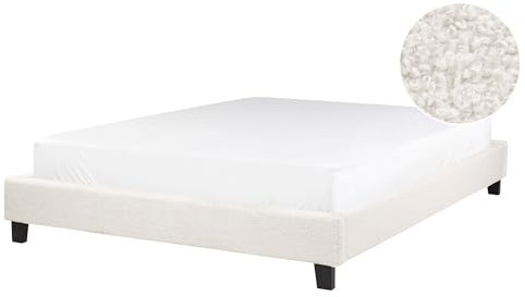 Beliani Polsterbett Bouclé Hellbeige Doppelbett mit Lattenrost 140x200cm Skandi Roanne