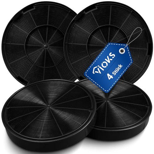 VIOKS 4x Round Activated Carbon Filter Cooker Hood Replacement for AEG Electrolux 902980046/4 9029793578 E3CFF62 Bosch 00748732 00748733 DHZ5316 Faber EFF62 Whirlpool 484000008677 4 4 Carbon filter