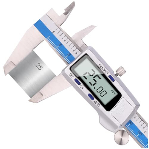 Calibro Digitale, Precisione Calibri in Acciaio Inox 150mm con Ampio Display LCD Pollici/Millimetri/Frazione Conversione Calibro Elettronico per Misurazione Esterne, Interne, Profondità e di Passo