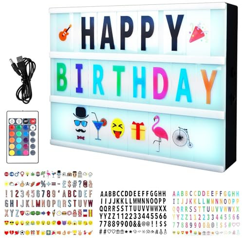 LED Lightbox Mit Farbwechsel, A4 Leuchtkasten Mit Buchstaben Und Emojis, Light Box Mit Farbwechsel, LED Lichtkasten Mit Fernbedienung, Leuchtbox Set Für Hochzeiten Geburtstagsfeie Party Bar