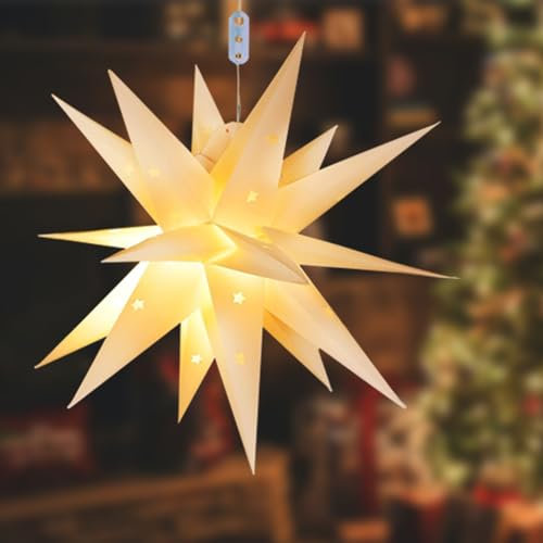 LOVEXIU Stella Natale LED Luminosa, Stella Glow Luminosa 3D, 45 cm Stella Pieghevole Appendere, Natale Decorazioni Casa Stelle, Stella Decorativa per Natale Interni, Halloween, Ringraziamento