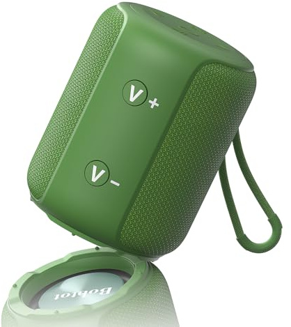 Bobtot Portable Bluetooth Speaker 5W, IPX6, Green | TWS Pairing, 15H Playtime, Small Size, Powerful Sound with Punchy Bass for Outdoor, Party, Camping, Shower, Travel