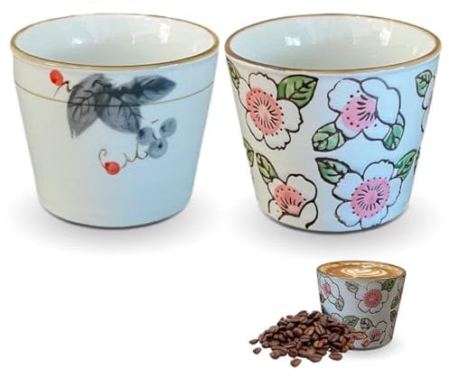 Tazze da Caffe,Tianher 2x200ml Tazze da Espresso Senza Manico in Ceramica,per Espresso, Moka, Macchiato, latte, tè, Regalo Perfetto per Donne e Uomini