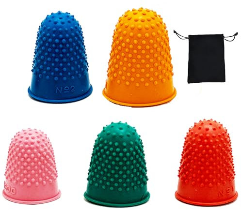 Fingerspitzen-Fingerhut aus Gummi, mit schwarzem Stoffbeutel, 5 Stück