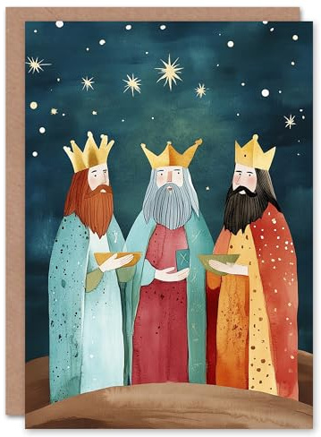 Artery8 The Three Kings Wise Men Folk Art Blank For Him Or Her Art Xmas Festive Christmas Card