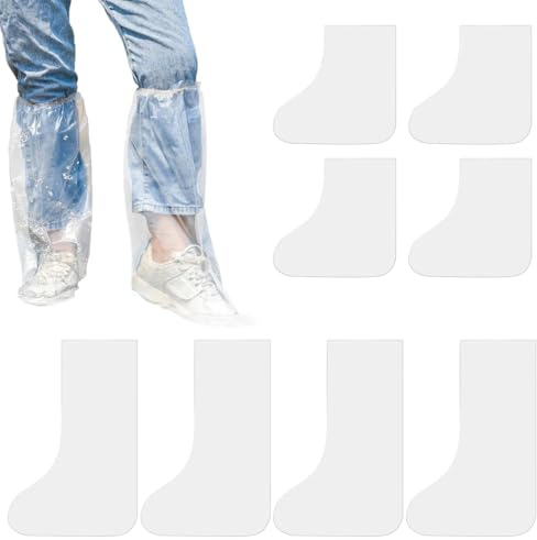 8 Stück Regenschutz Schuhe, Regen Schuhüberzieher, Schuhüberzieher Einweg, Regenschutz, wasserdichte Schutzüberzieher, Rutschfester, überzieher schuhe, transparenter Kunststoff, 4 lang und 4 kurz