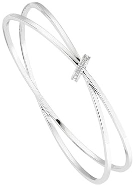 Karen Millen Oval Pavé Chain Bangle Bracelet for Women (Silver/Crystal)