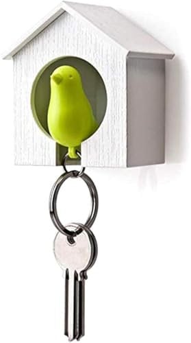 SquarezhenBo Bird House Key Holder, Single Bird House Keychain Wall Hook Holders, Mini Bird Nest Keychain, Anti-Lost Key Holder Whistle Key Ring Holder for Home, Key Hooks Storage Hooks