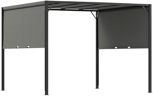 Outsunny 3 X 3 Meters Pergola with Retractable Roof, Garden Gazebo with Adjustable Sun Shade Canopy and Steel Frame, Charcoal Grey